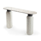 Console Jean — top in terrazzo africa, middle part in nero marquina marble, feet in estremoz white