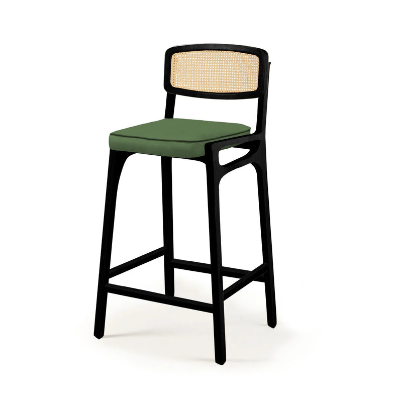 Chaise de bar Karl 2 — paris forest, barcelona mouse piping, black lacquered wood structure