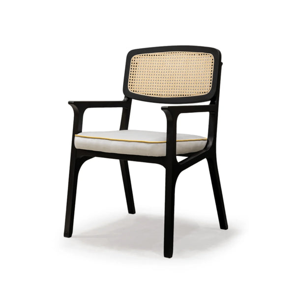 Chaise Karl 1 — barcelona mouse seat, barcelona plantain piping, black lacquered wood structure