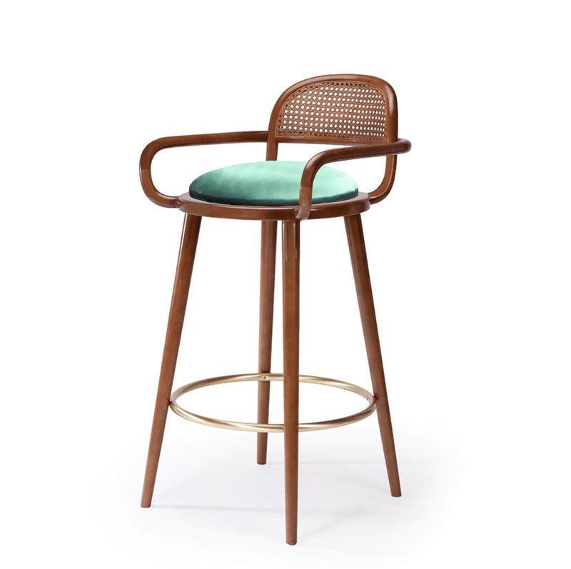Chaise de bar Luc — paris forest, 056-3 solid wood structure and polished brass ring