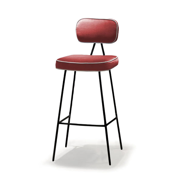 Chaise de bar State — barcelona paprika, smooth easy clean shell piping, black lacquered metal feet