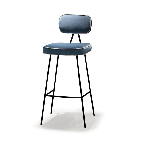 Chaise de bar State — paris dark blue, smooth easy clean shell piping, black lacquered metal feet